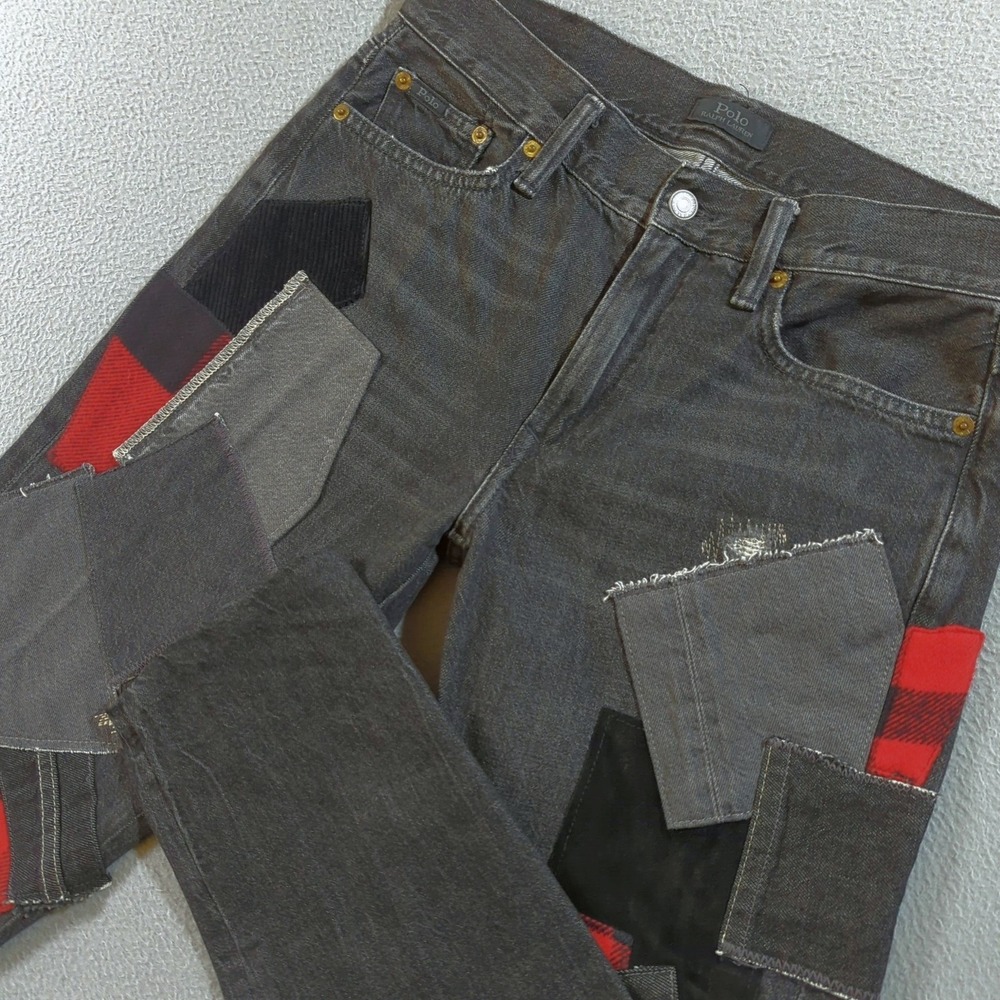 Polo Ralph Lauren Avery Boyfriend Jeans Womens 30x27 Black Patchwork Distressed